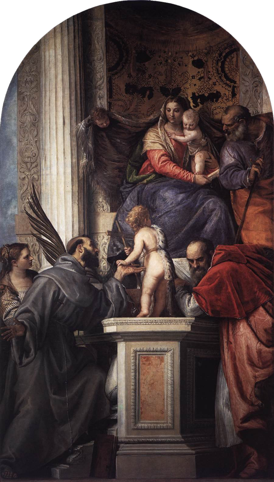 enthroned madonna and child with the infant saint john the baptist and saints